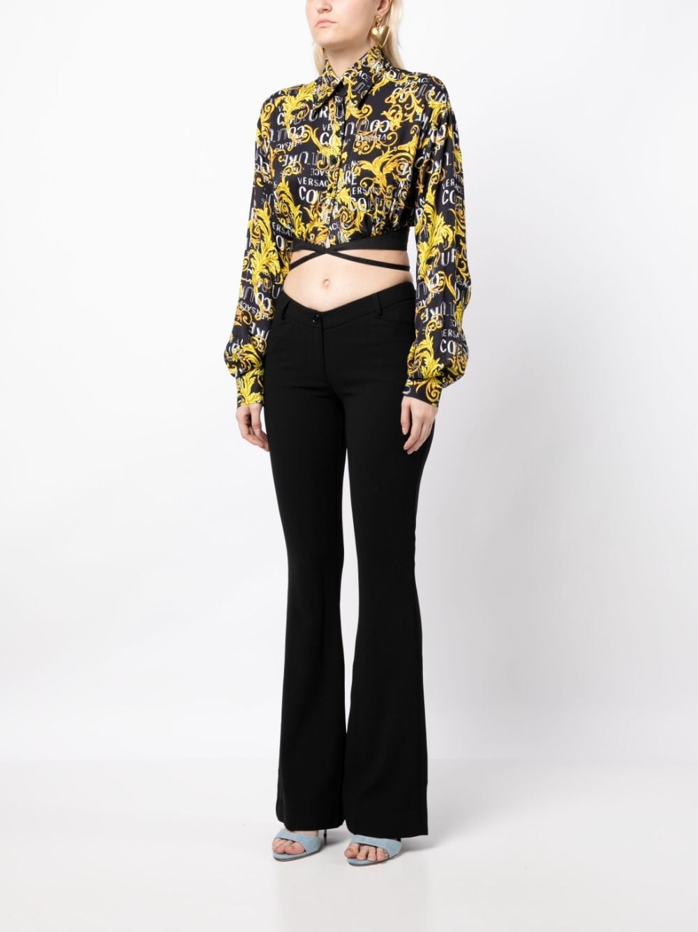 logo-print buttoned cropped shirt - 3