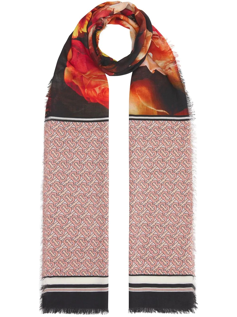 floral print monogram pattern scarf - 1