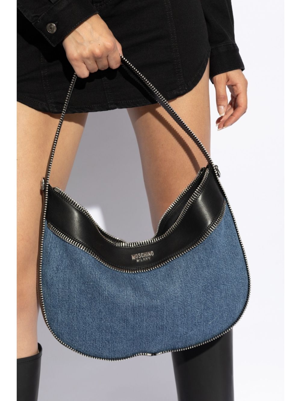 logo-plaque denim shoulder bag - 2