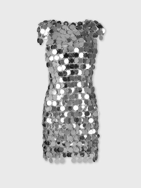THE ICONIC SILVER SPARKLE DISCS DRESS - 8