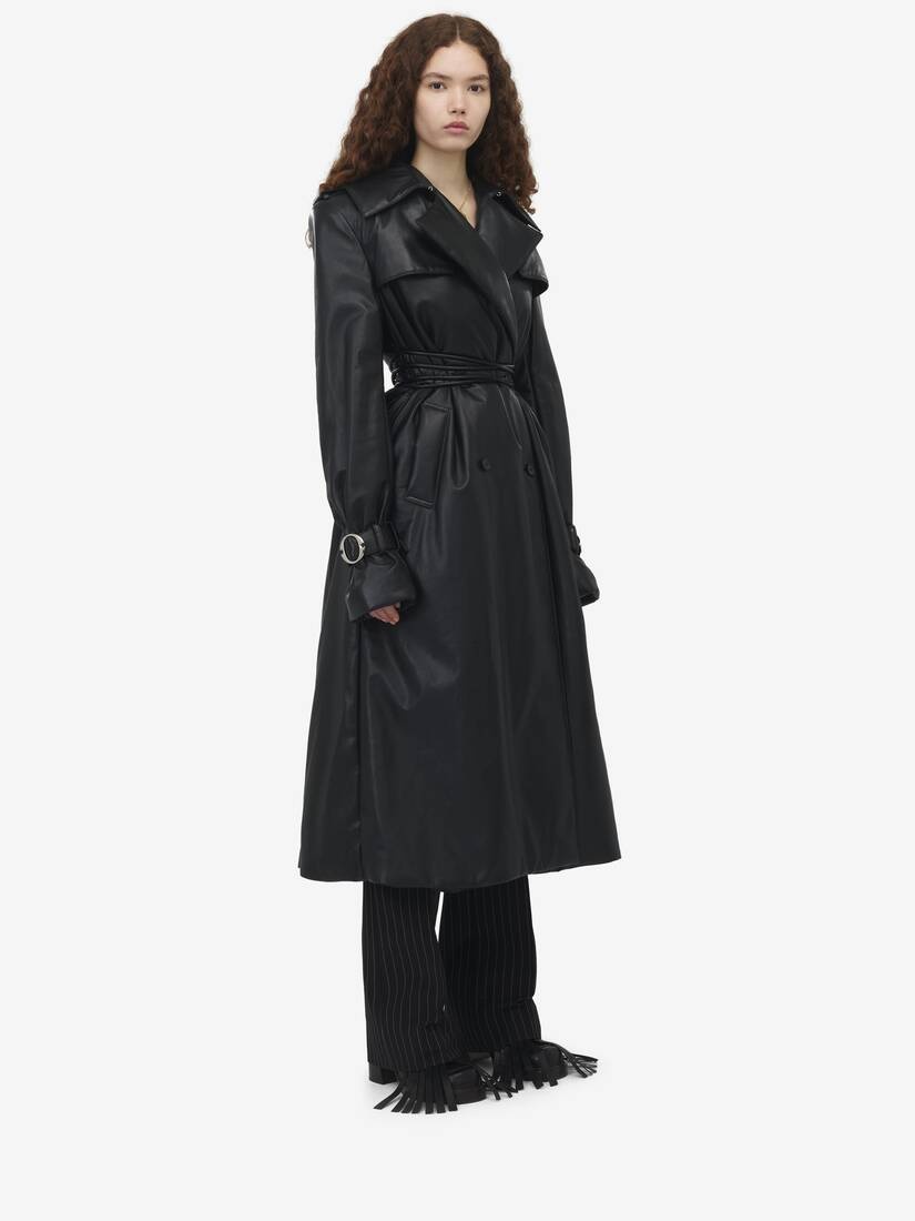 Leather Double-breasted Trench Coat - 3