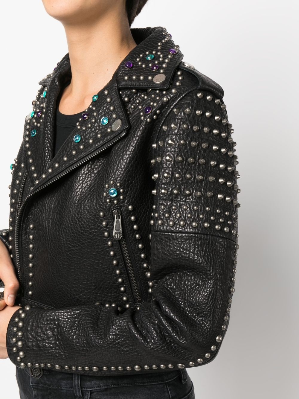 studded leather biker jacket - 5