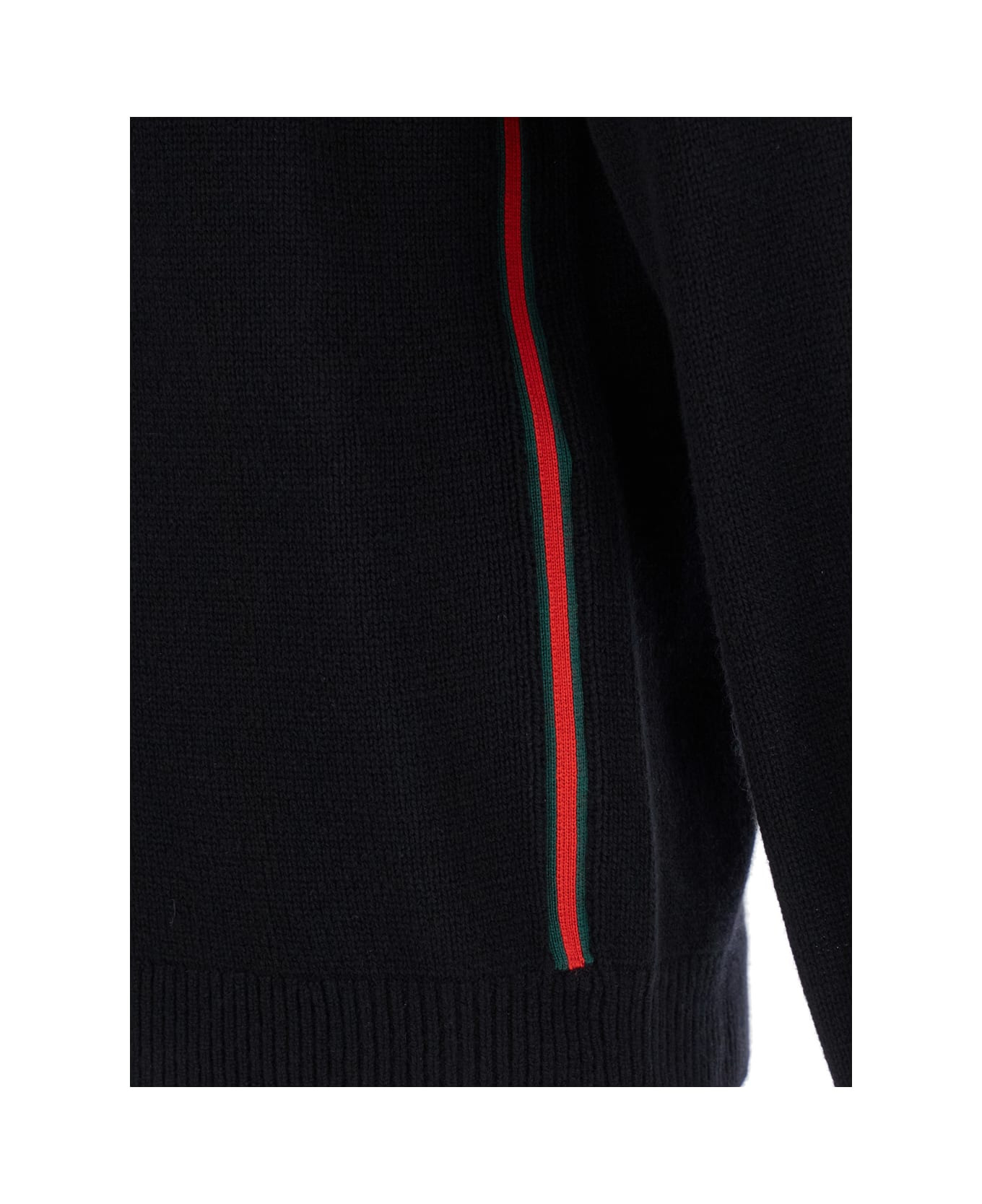 Black Crewneck Sweater With Web Detail In Cashmere Man - 3