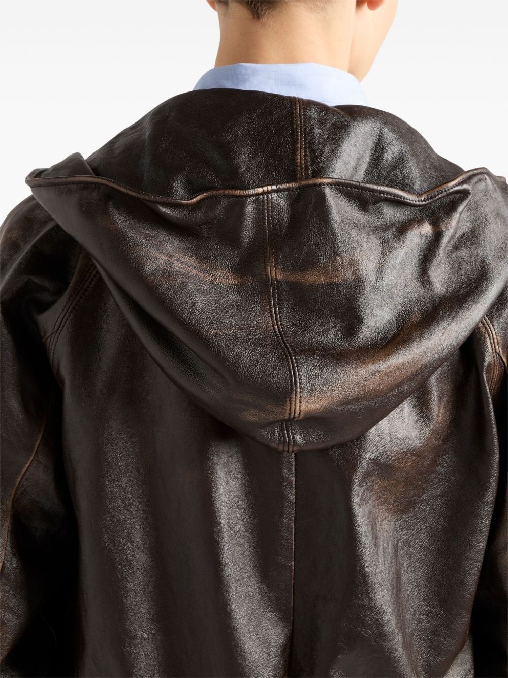 hooded leather jacket - 4