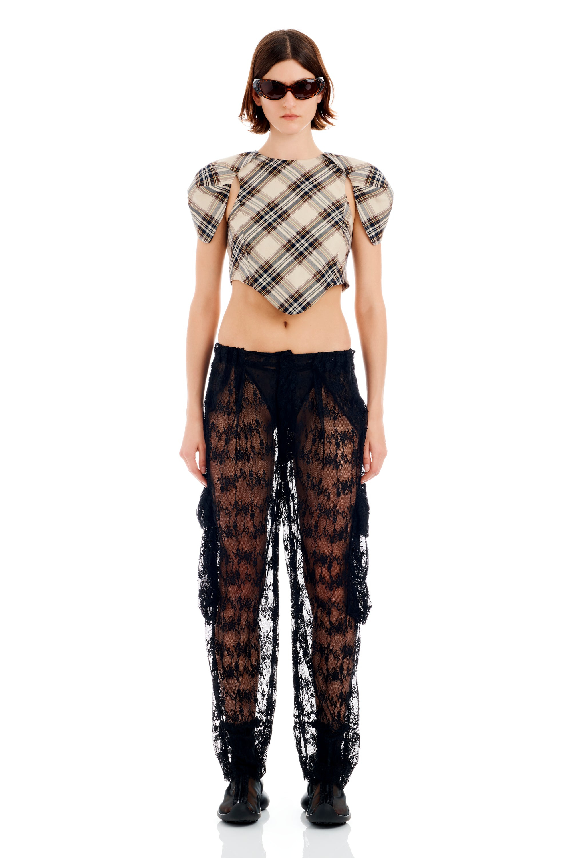 BLACK LACE PLEATED CARGO PANT - 2