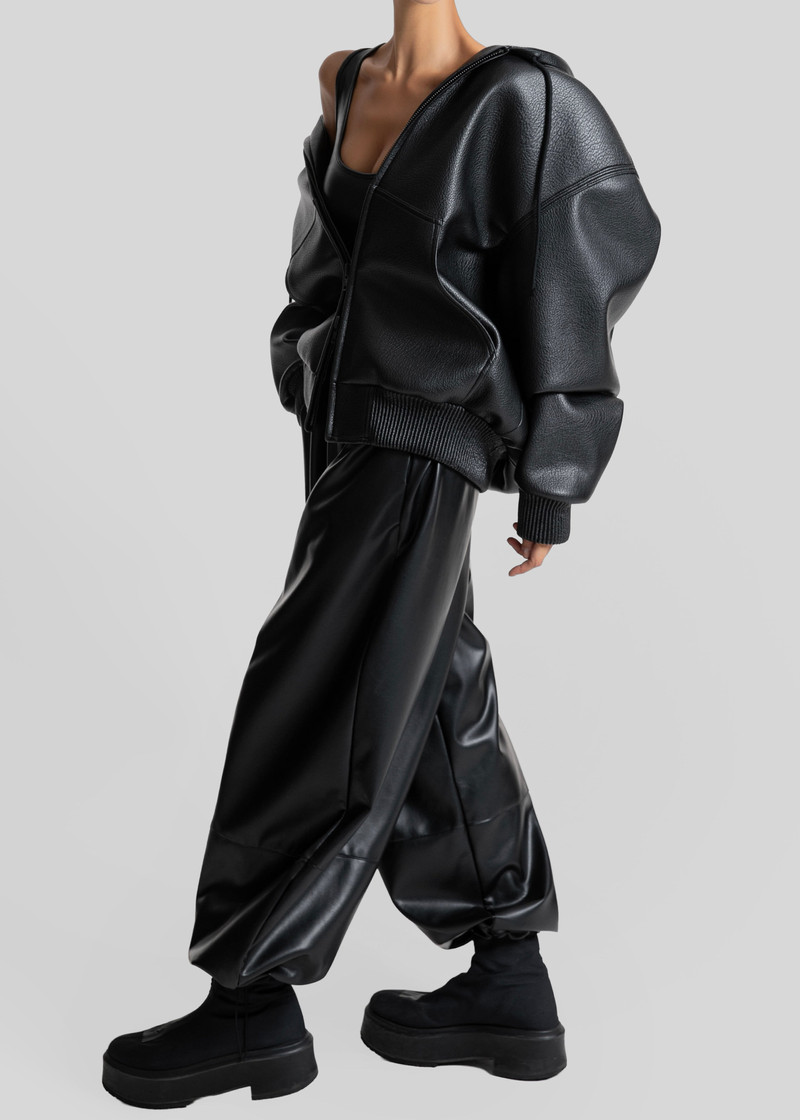 Kodai Faux Leather Bomber Jacket - Black 7