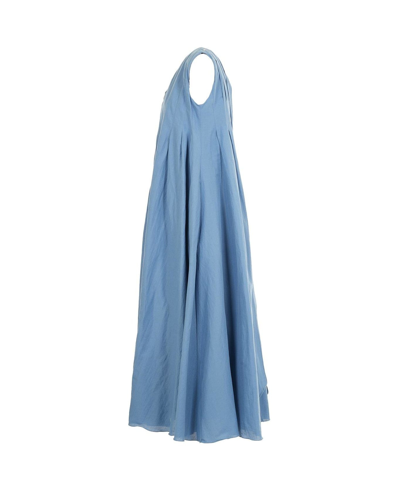 V-neck Pleated Sleeveless Dress - 3