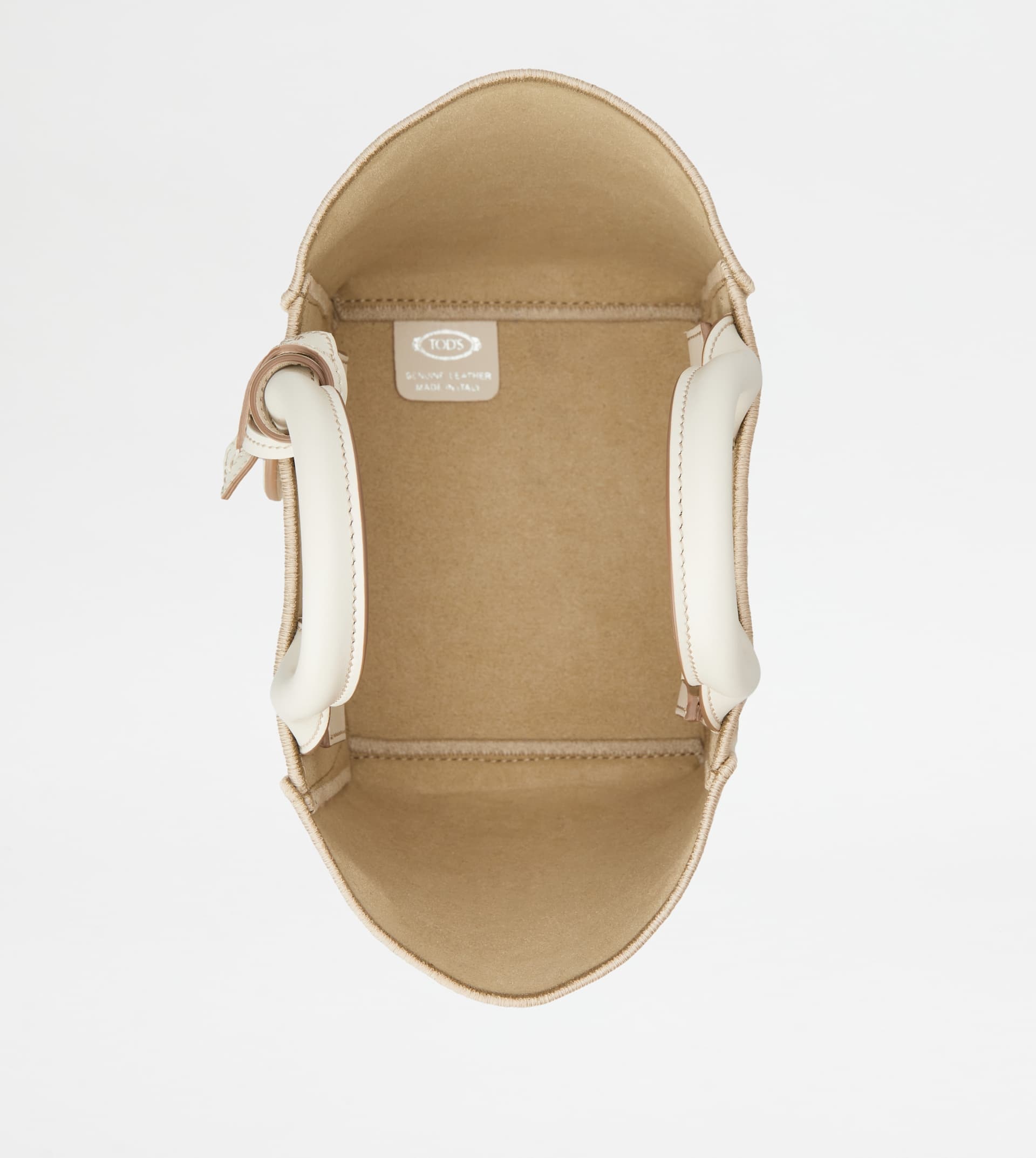 TOD'S DOUBLE UP SHOPPING BAG IN FABRIC AND LEATHER MINI - BEIGE - 6