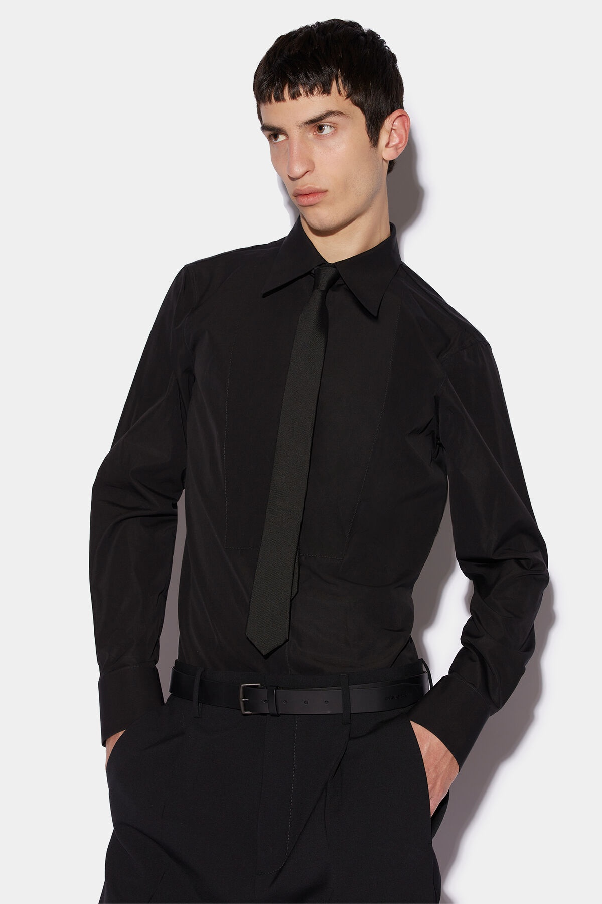 IBRA BLACK ON BLACK SLIM FIT TUX SHIRT - 1