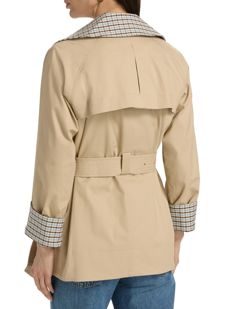 Women's Lucien Plaid-Trim Stretch-Cotton Crop Trench Coat - Sand 5