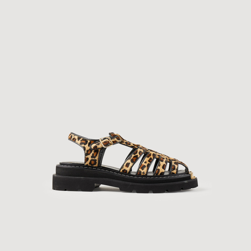 Leopard-effect leather sandals 1