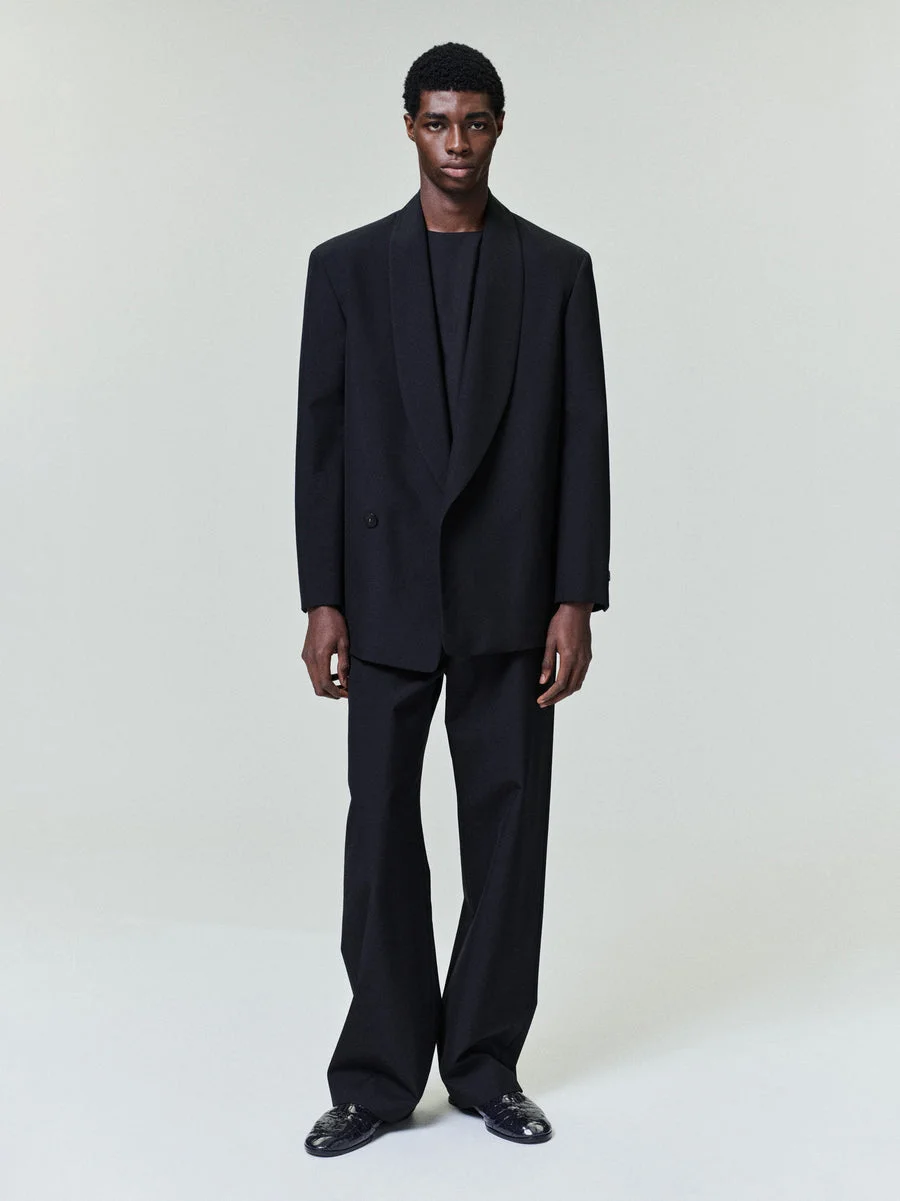 Double-Breasted Wool Poplin Shawl Collar Jacket - 1
