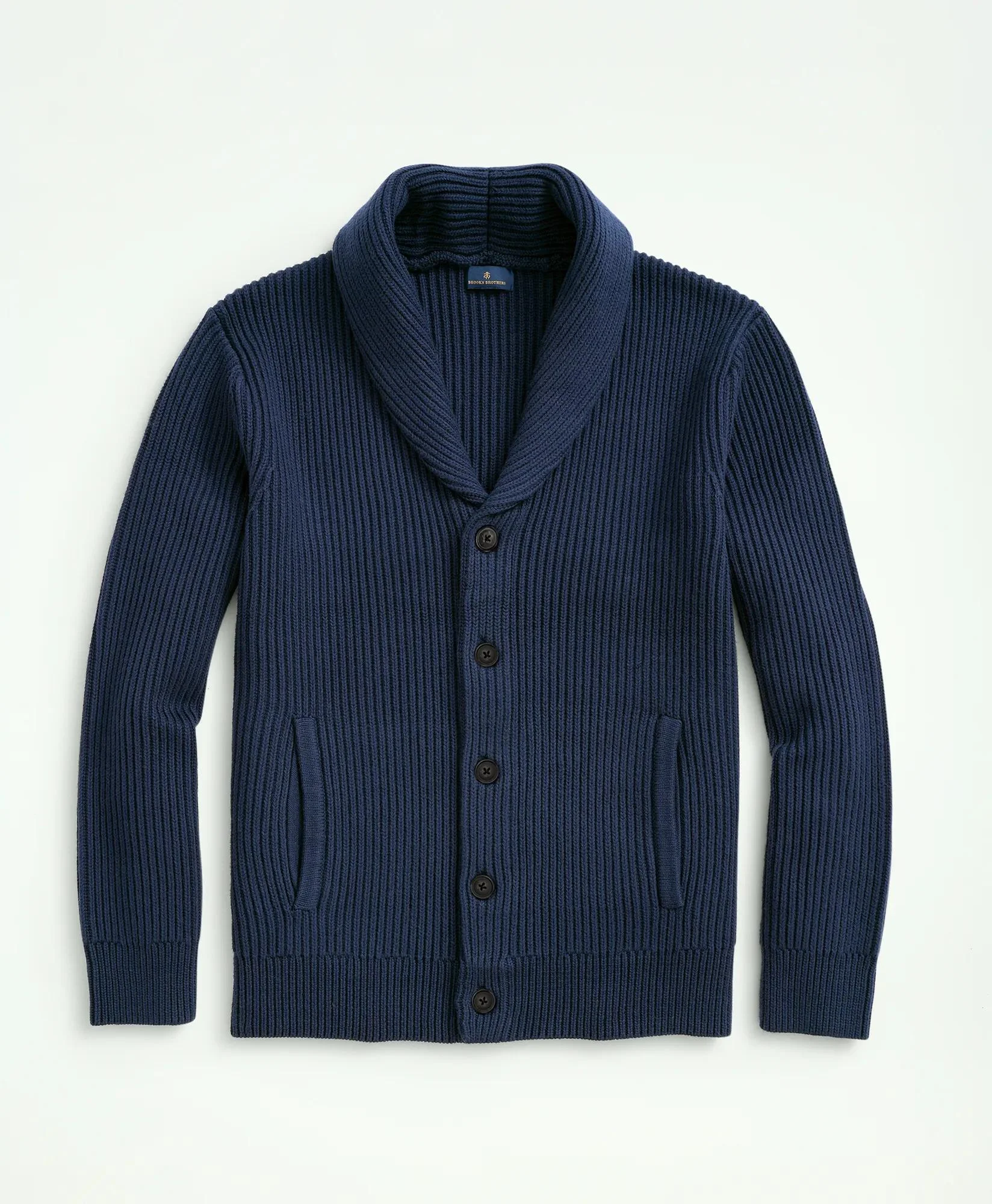 Ribbed Cotton Shawl Collar Cardigan - 1