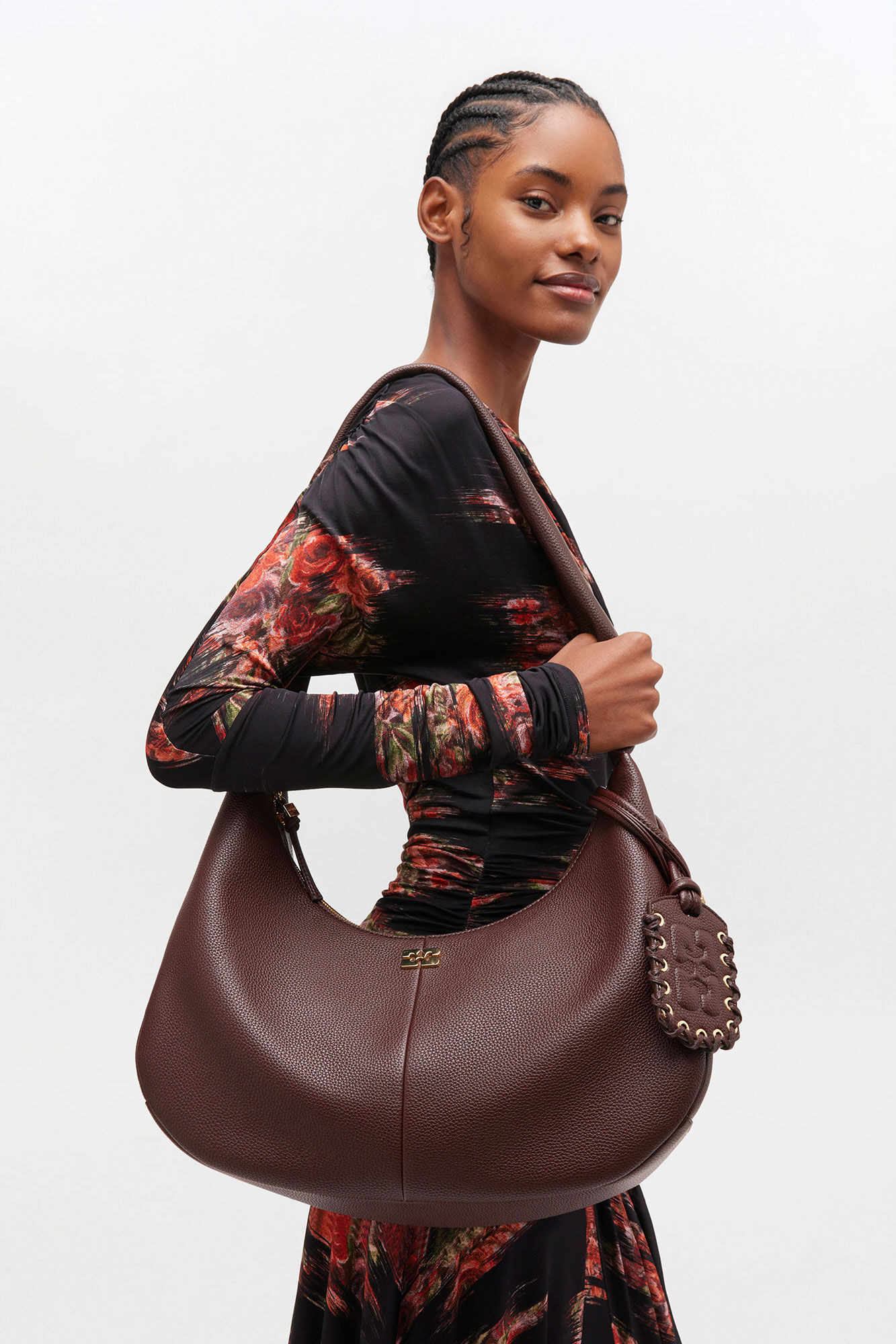 BROWN GRAINED MEDIUM HOBO BAG - 4