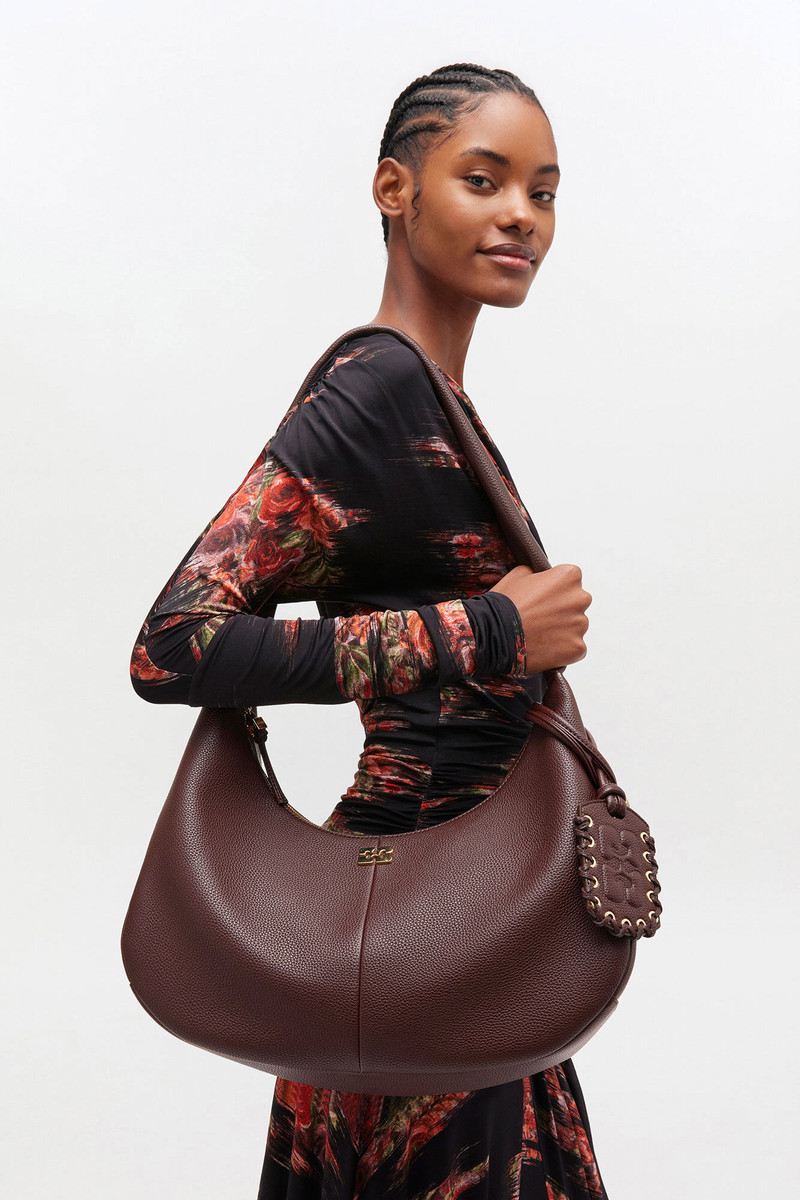 BROWN GRAINED MEDIUM HOBO BAG 4