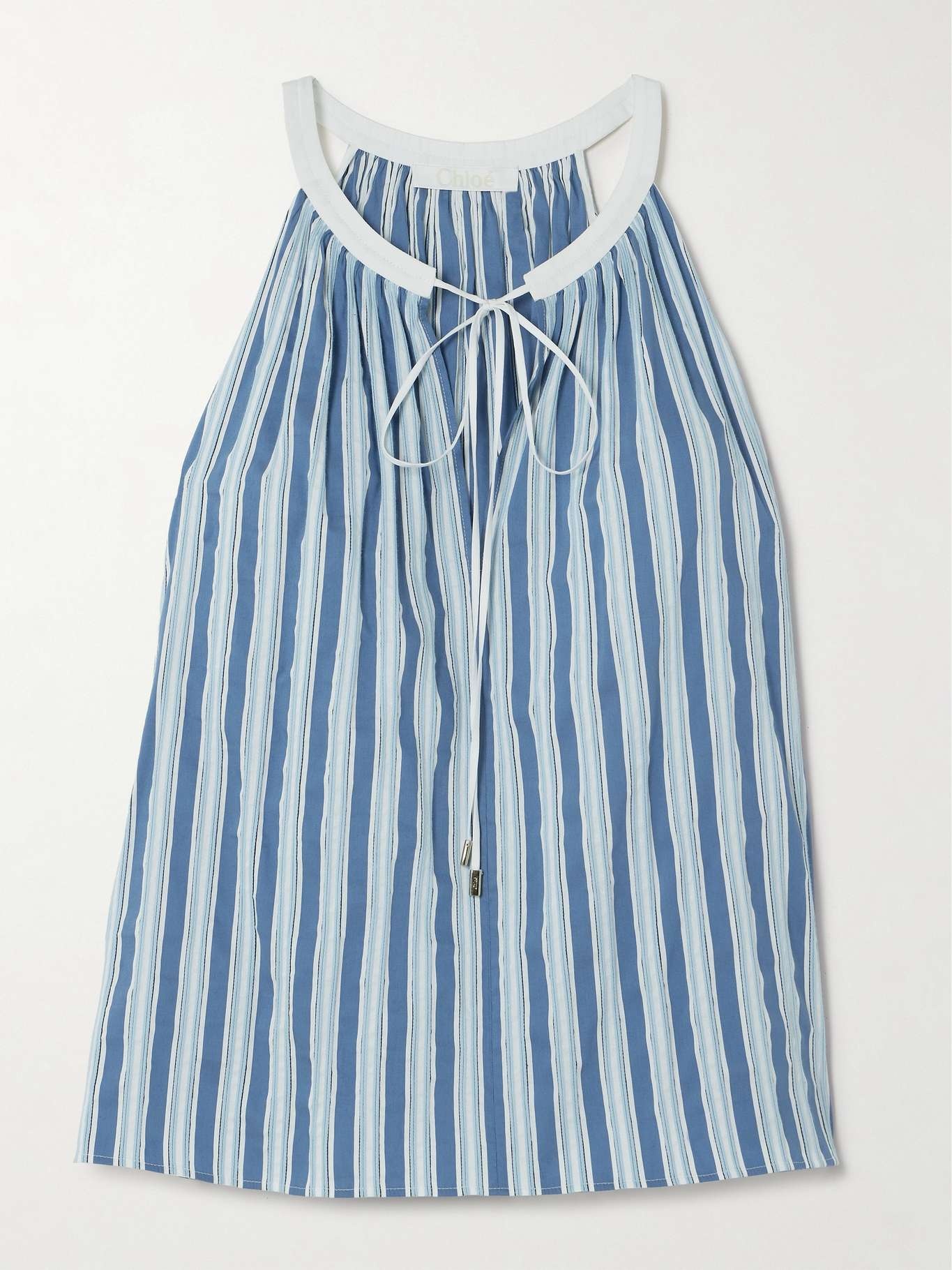 Cropped striped cotton and silk-blend poplin top - 1