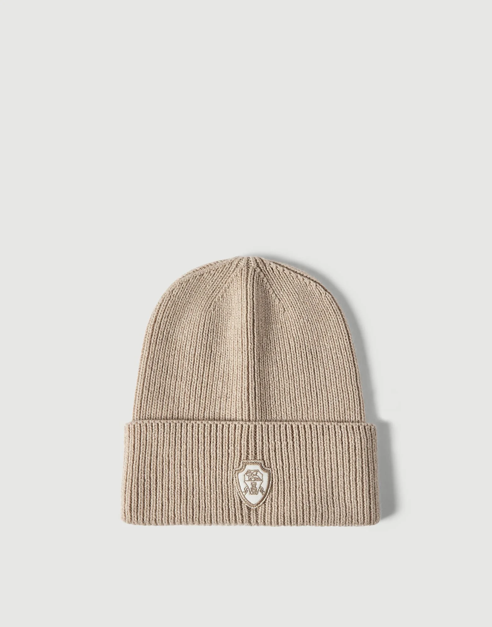 Cashmere English rib knit beanie with patch logo - 1