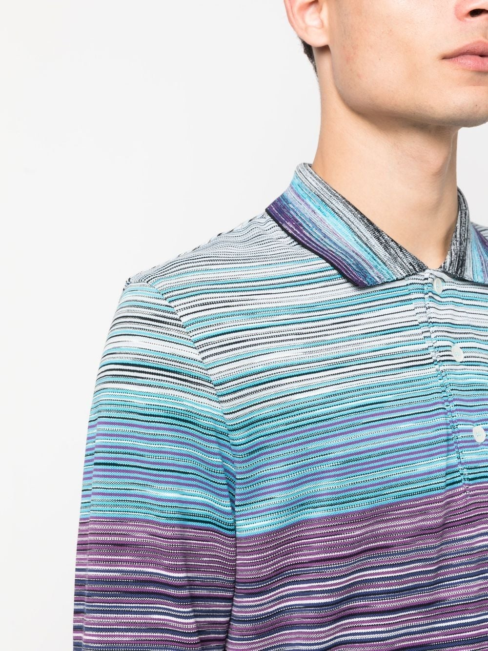 stripe-print long-sleeved polo shirt - 5