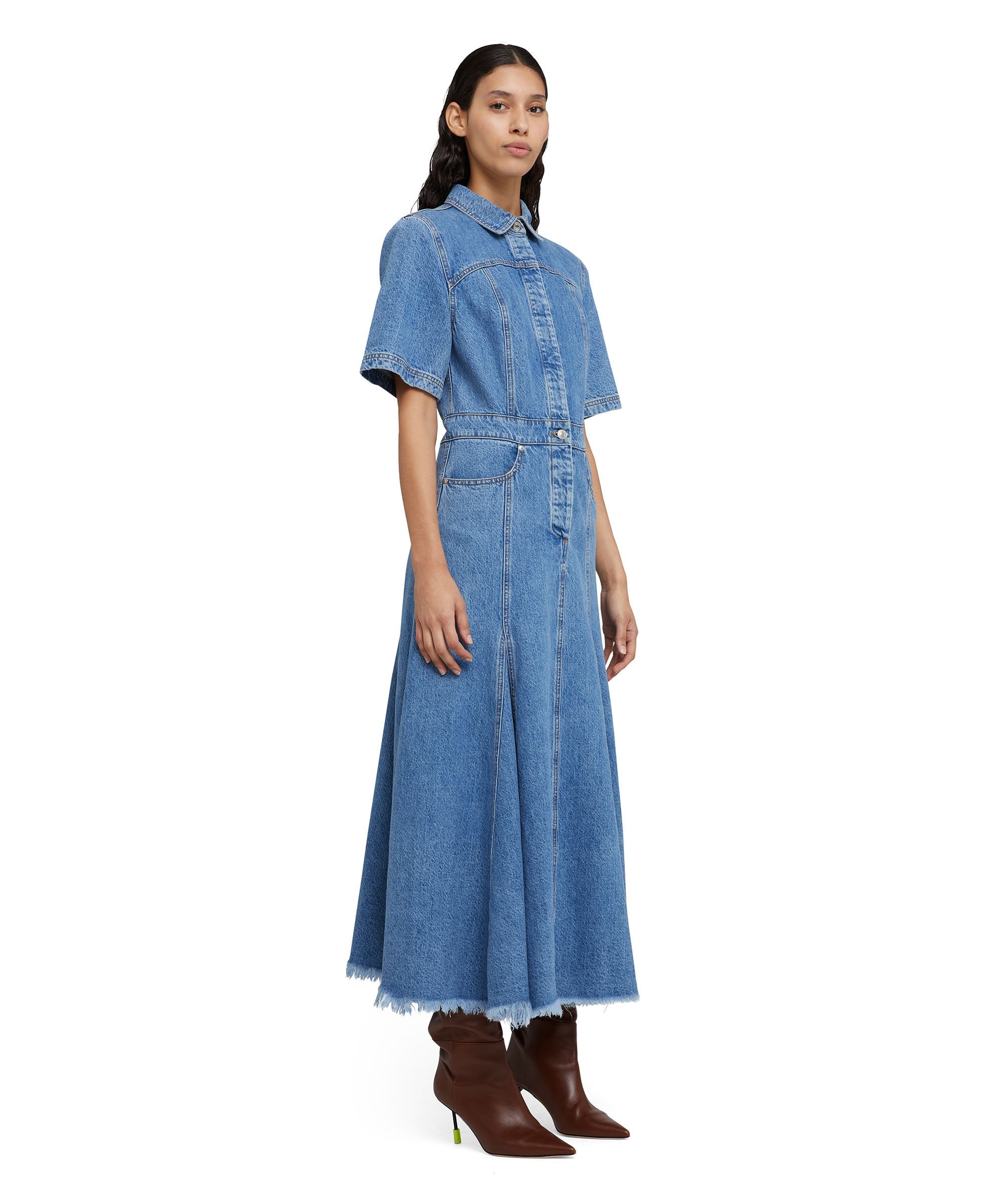 Poplin cotton chemisier dress with ruffled details - 4