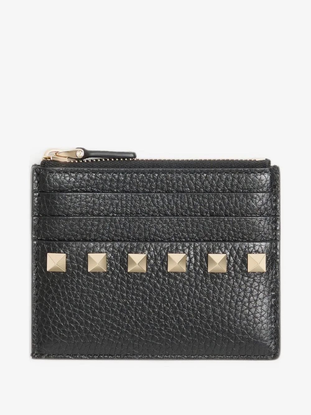 Rockstud cardholder with zipper in grainy calfskin - 1