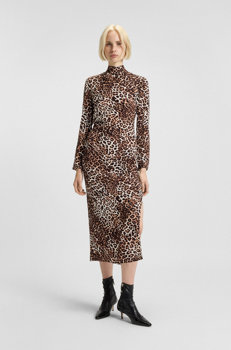 HUGO LEOPARD-PRINT MIDI DRESS WITH TIE COLLAR outlook