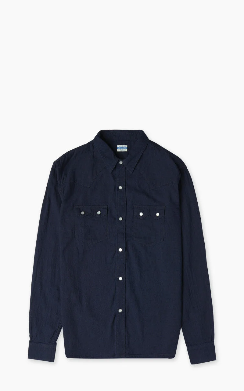 THE FLAT HEAD FN-SCW-002L INDIGO DOBBY WESTERN SHIRT BLUE - 1