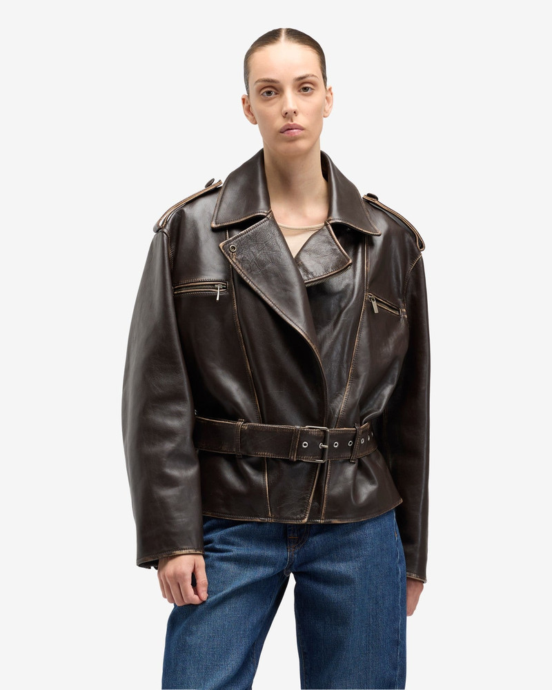 7 For All Mankind Leather Biker Jacket in Vintage Brown outlook