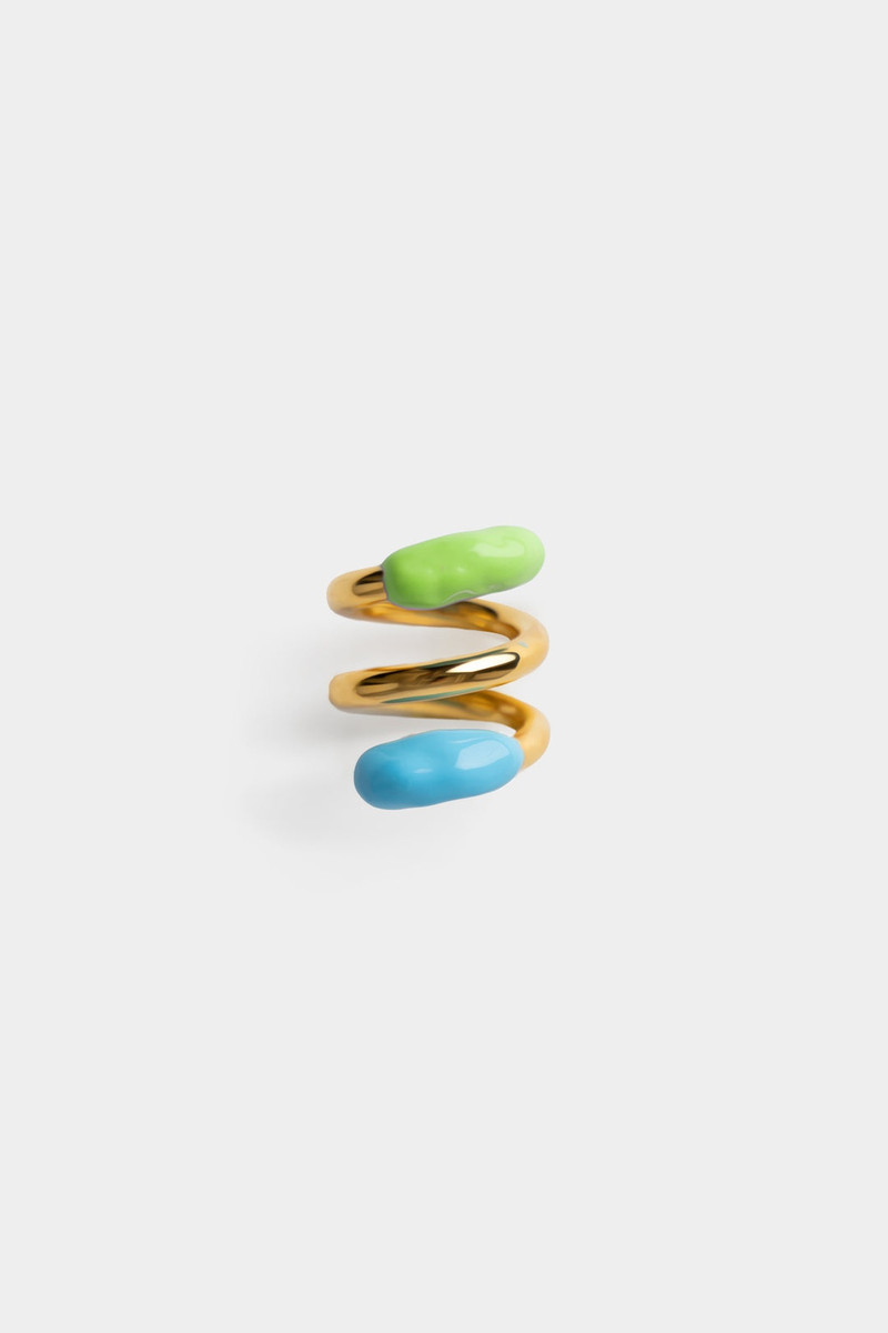 FUSILLO RUBBERIZED GOLD RING / sky blue & fern green 1