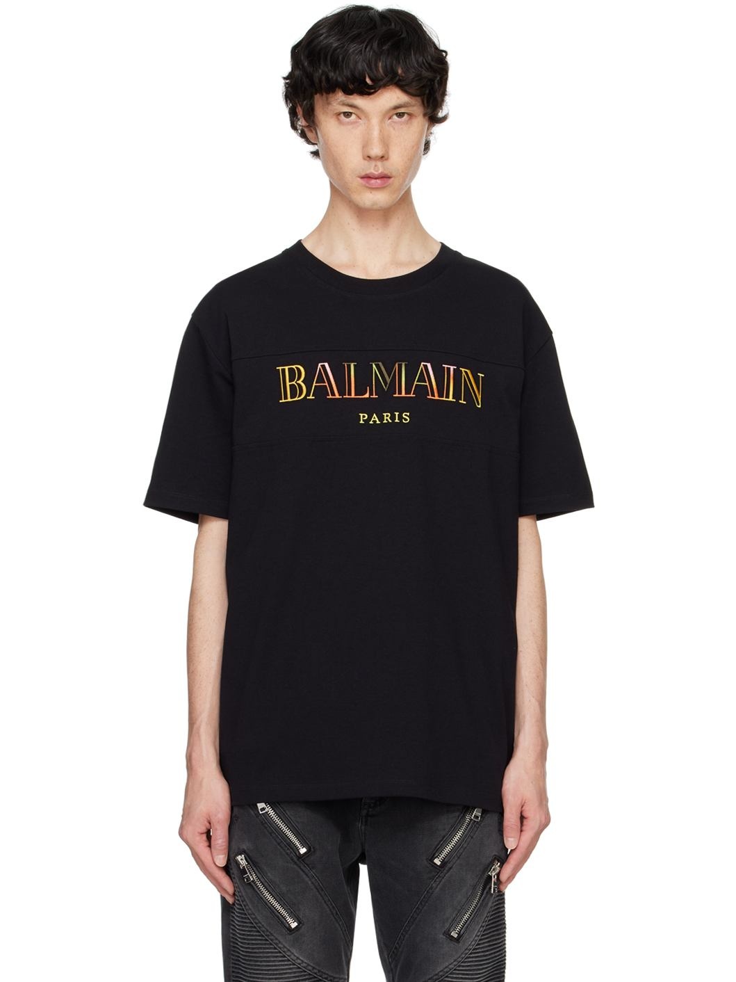 Black Vintage 'Balmain' Embroidered T-shirt - 1