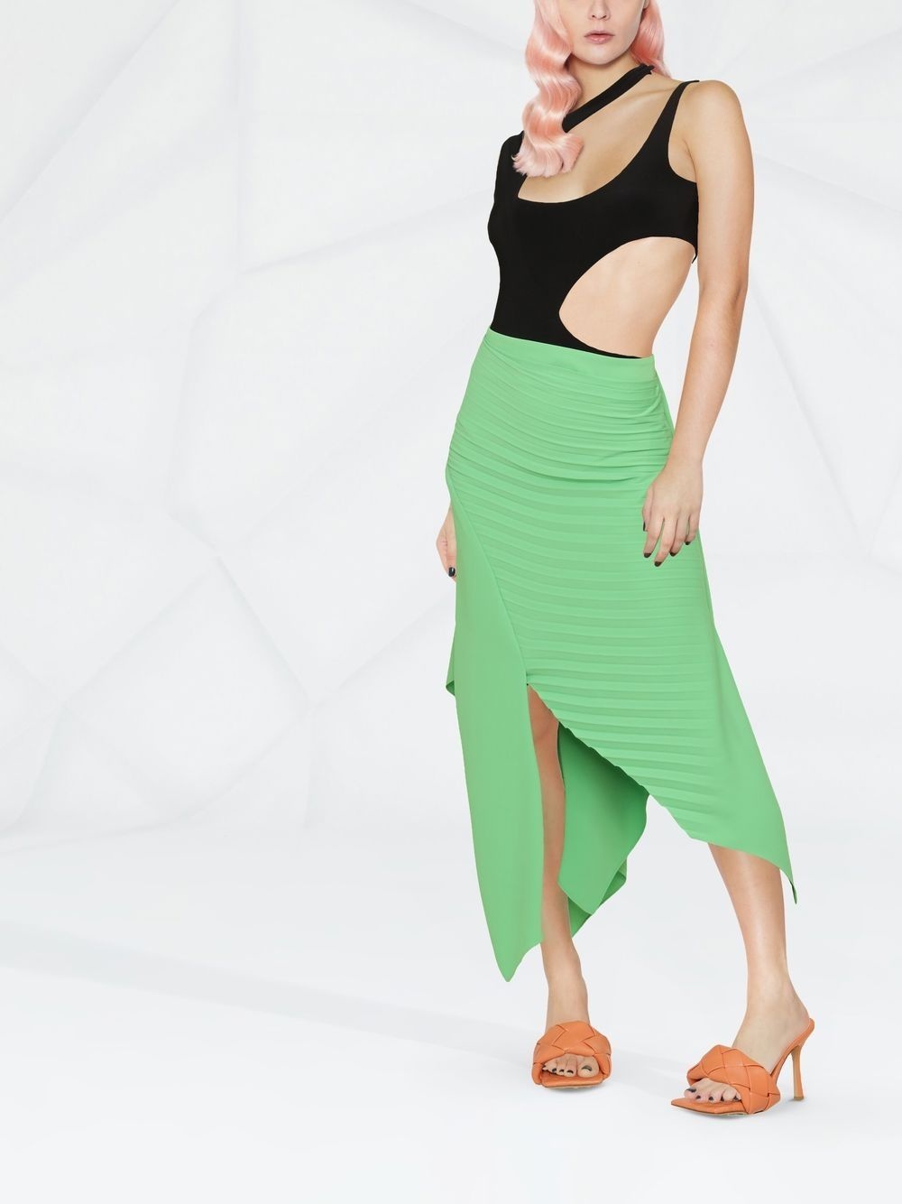 pleated asymmetric midi skirt - 4