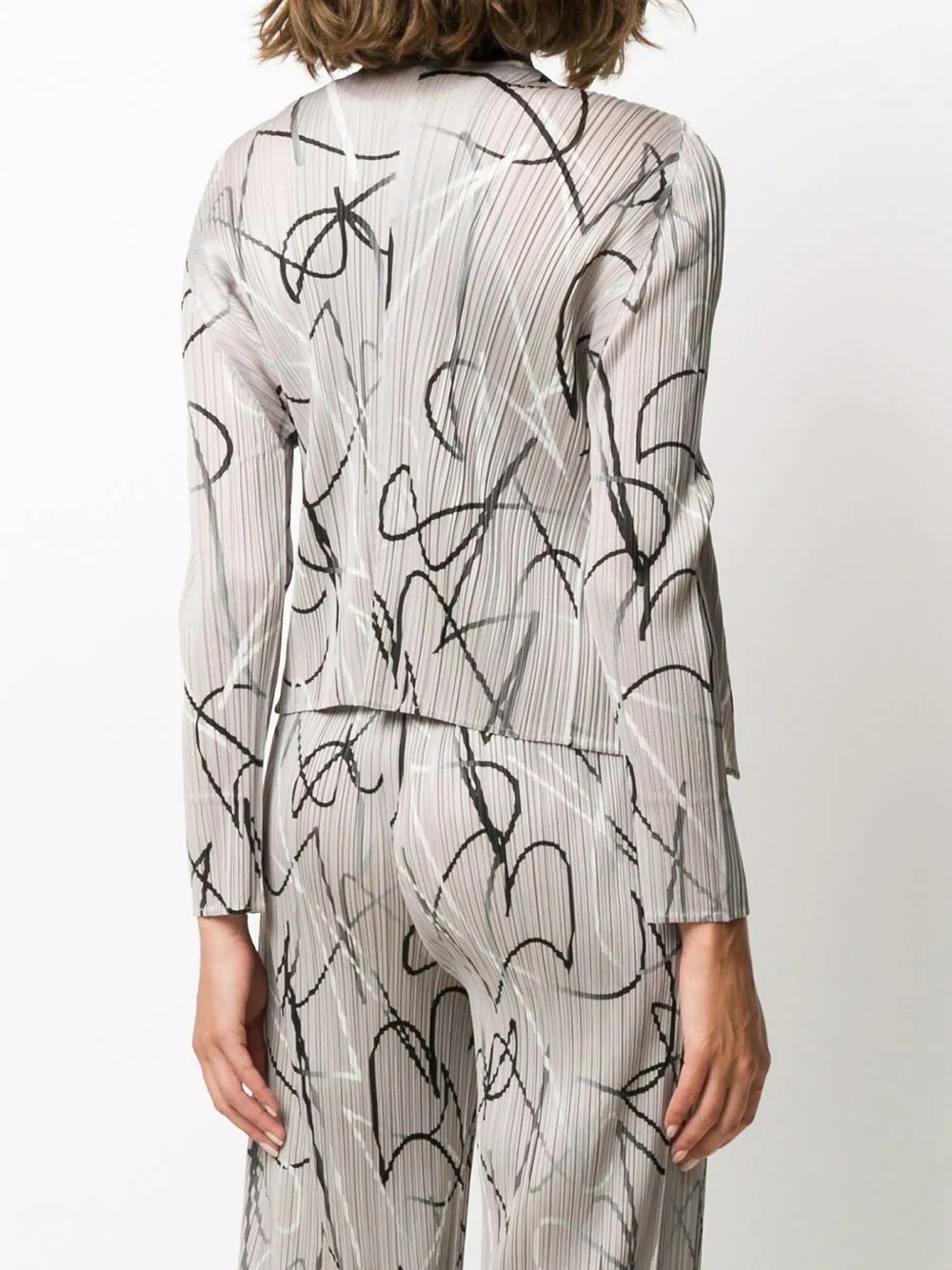 pleated abstract print cardigan - 4