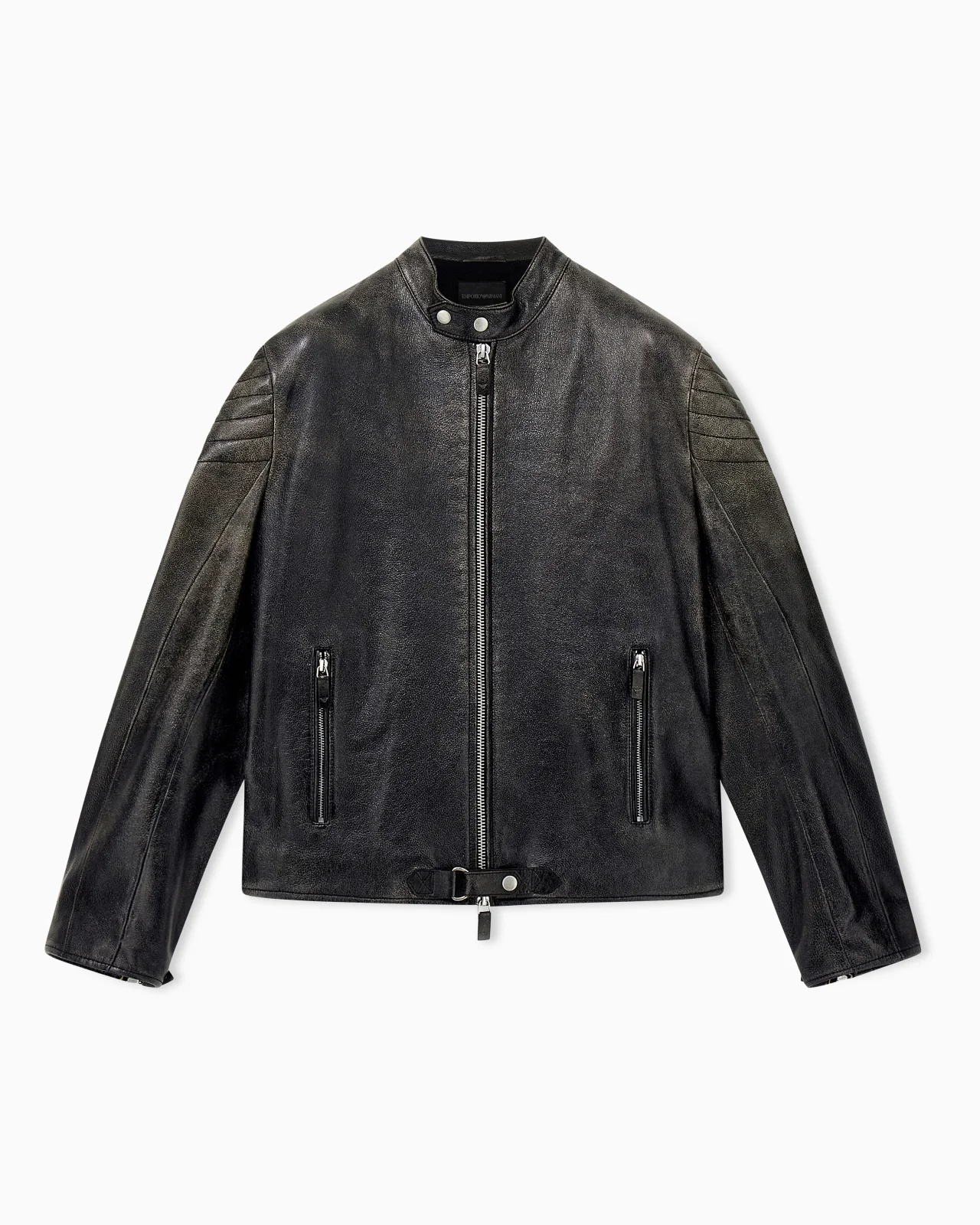 SHINY LEATHER BLOUSON WITH QUILTED SHOULDERS AND A ZIP - 1
