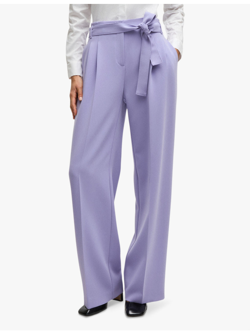 Wide-leg high-rise belted woven trousers - 3