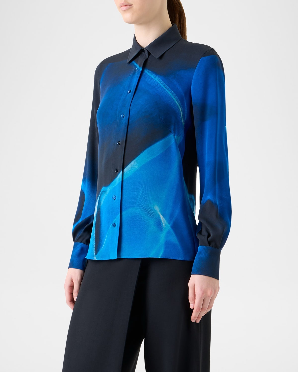 Alysons Cyanotype Print Silk Button-Down Blouse - 4