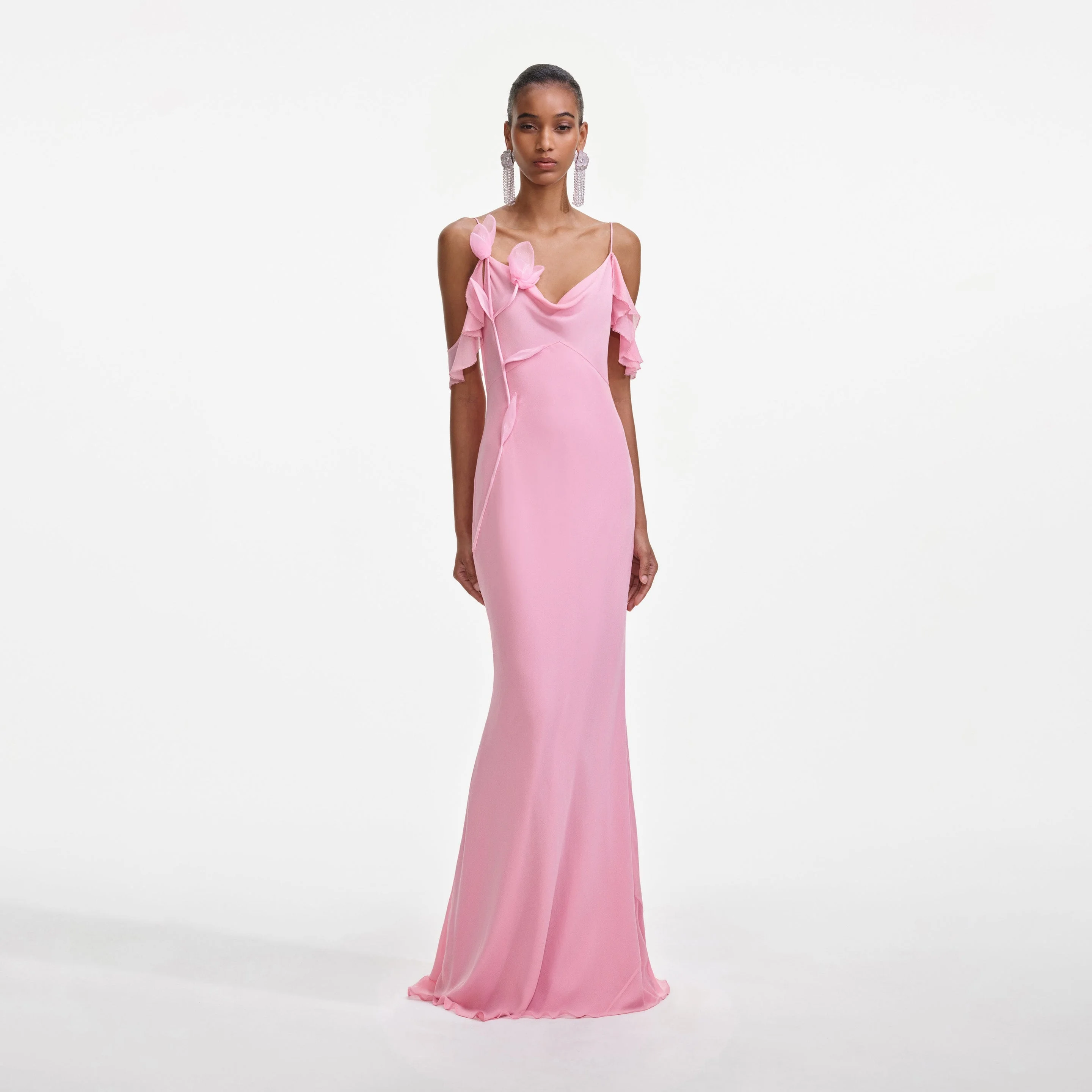 Pink Georgette Flower Maxi Dress - 1