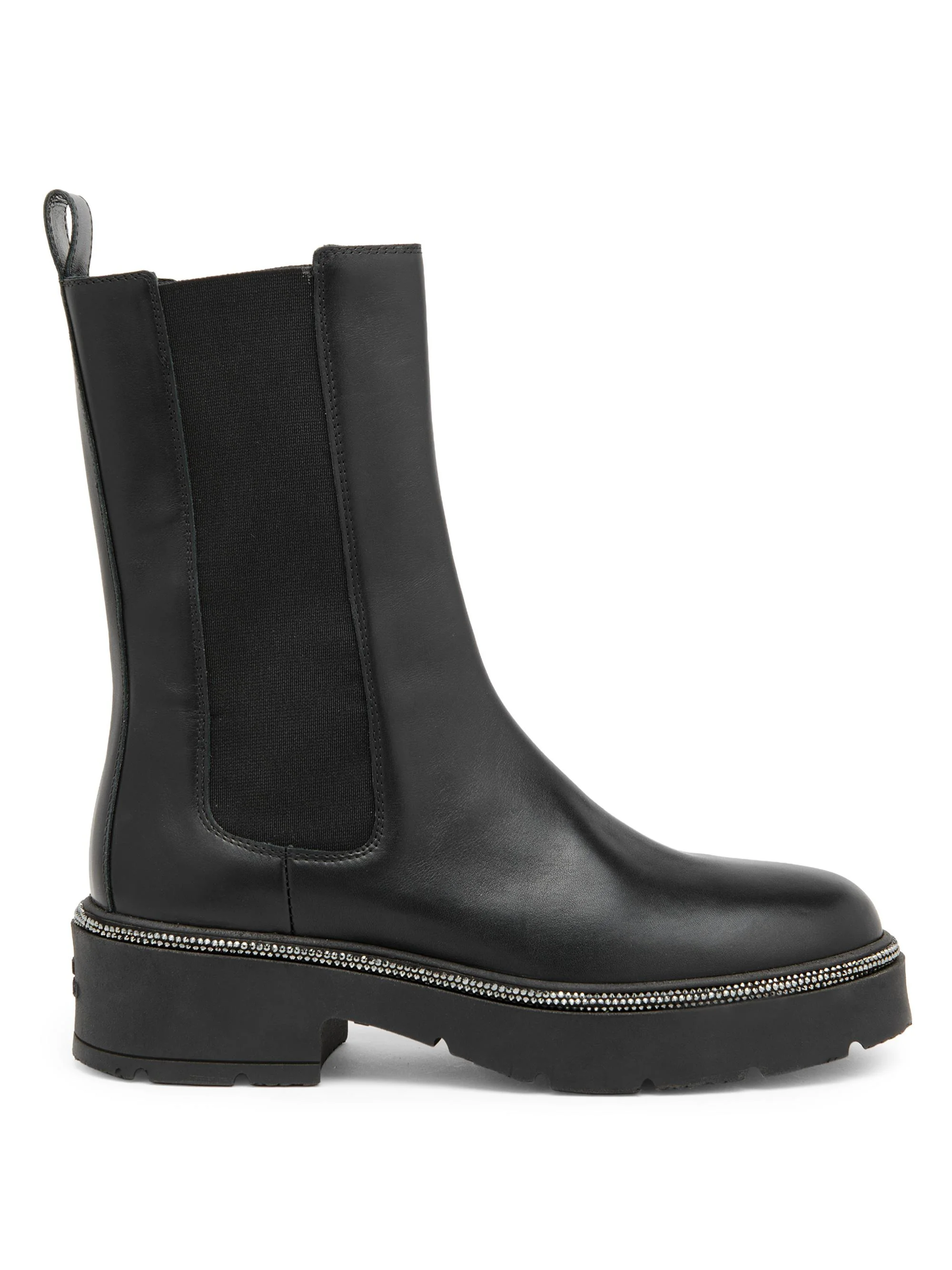Women's Embellished Leather Boots - Black Calf Jet Hematite Strass - 1