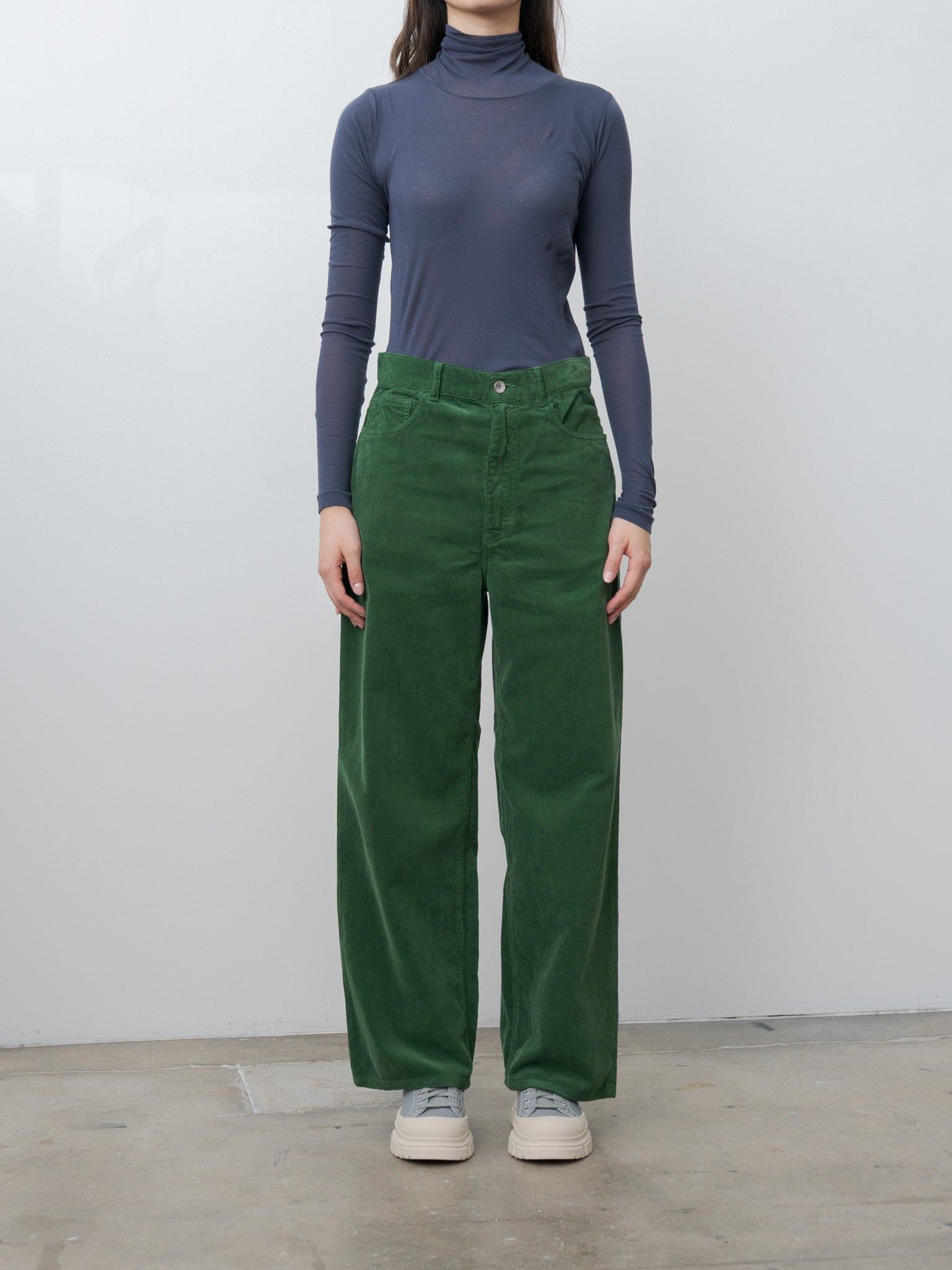 Pigment Dyed Finx Corduroy Wide 5P Pants - Forest Green - 8