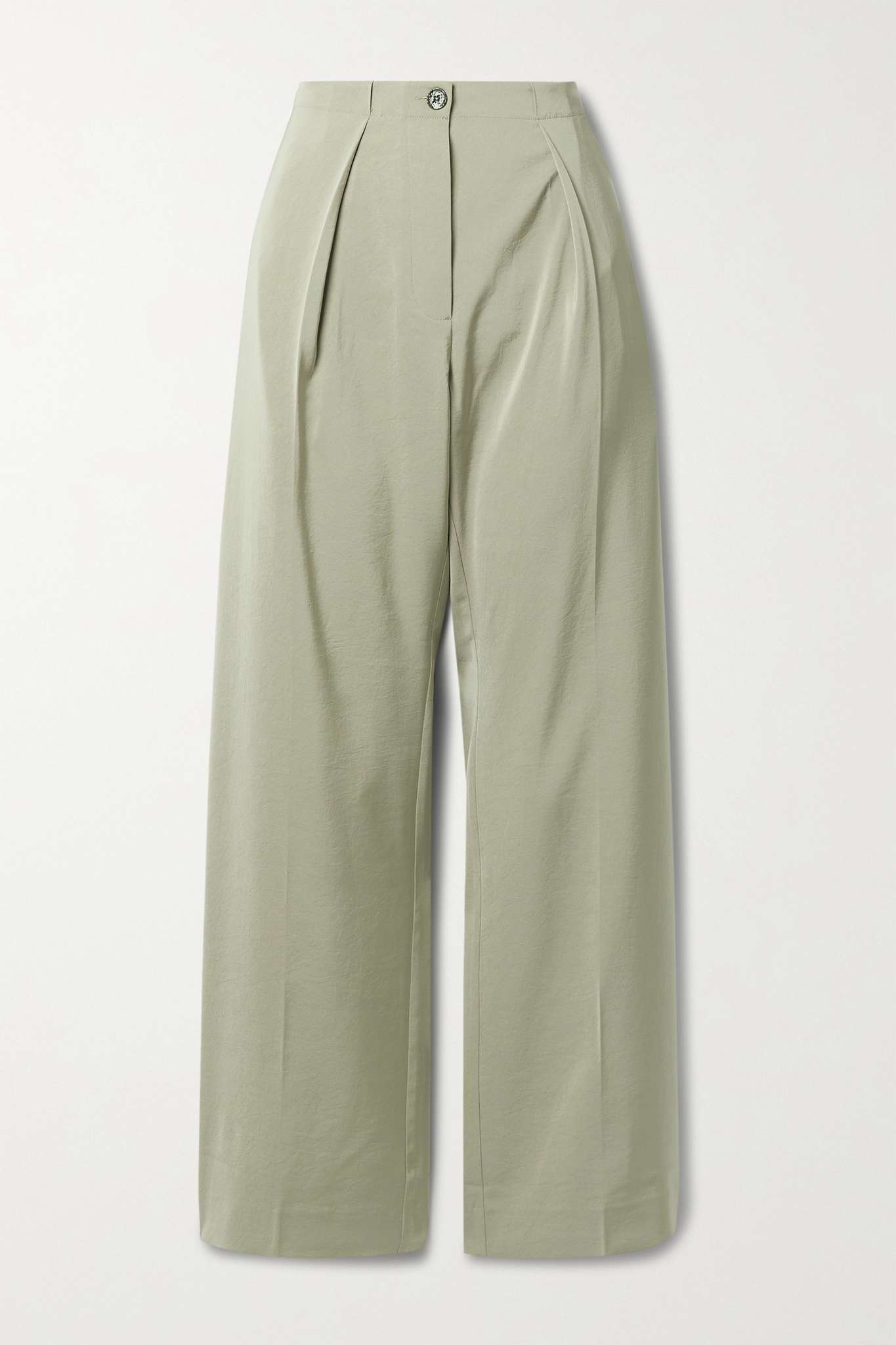 Pleated crinkled-twill wide-leg pants - 1