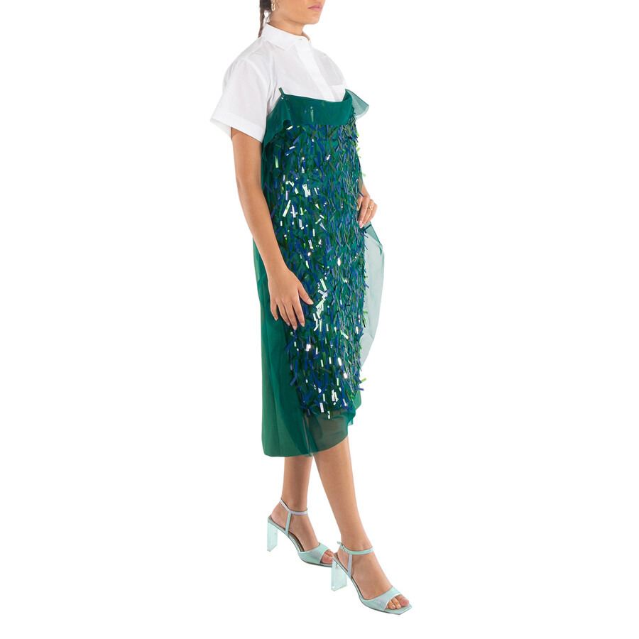 Sacai Ladies Green Spangle Embroidery Dress - 4