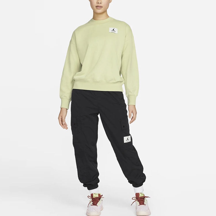 (WMNS) Air Jordan Logoo Loose Knit Round Neck Hoodie 'Olive Green Grey' DM5190-371 - 3