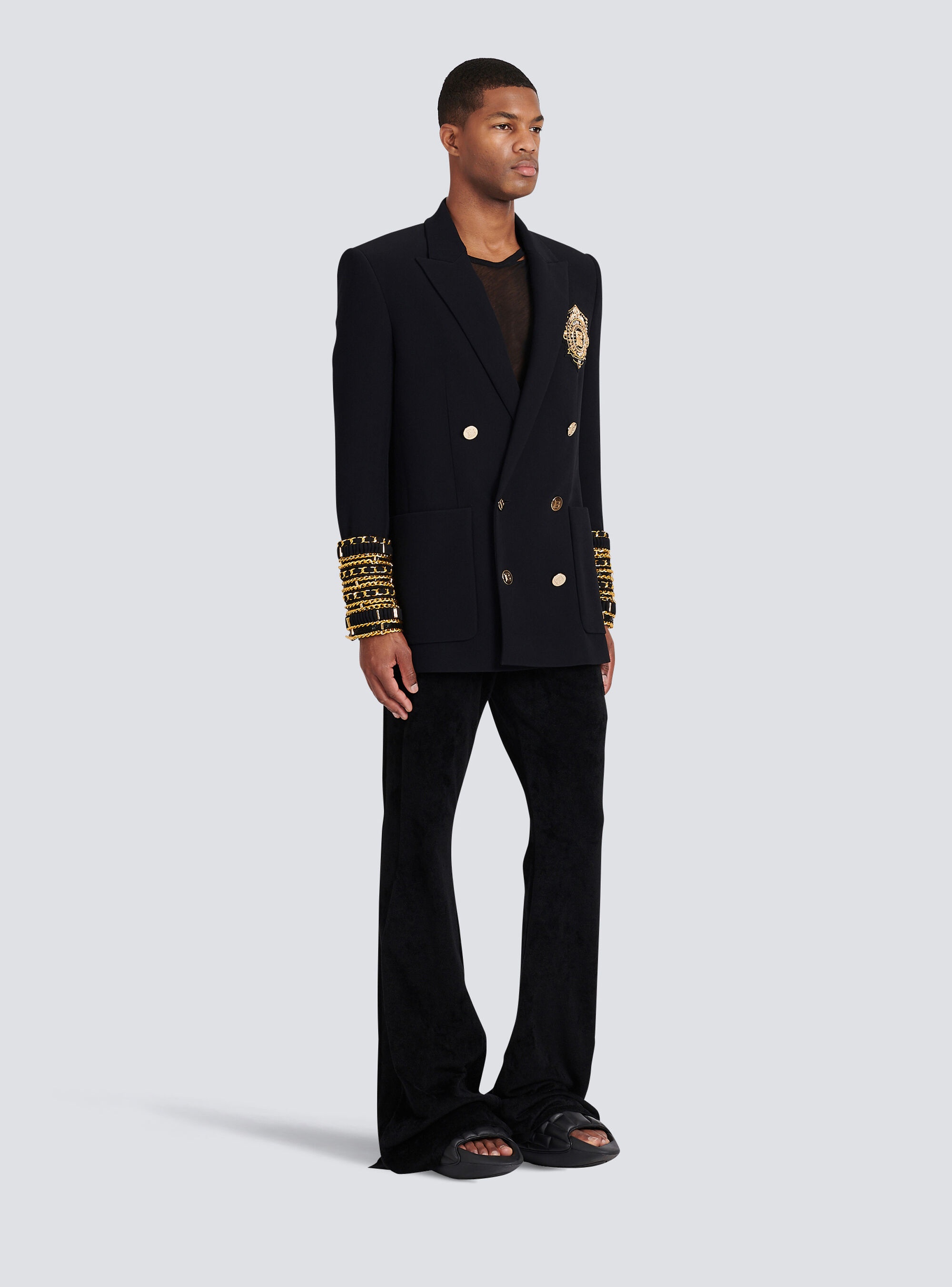 Twill blazer with double-breasted gold-tone buttoned fastening - 5