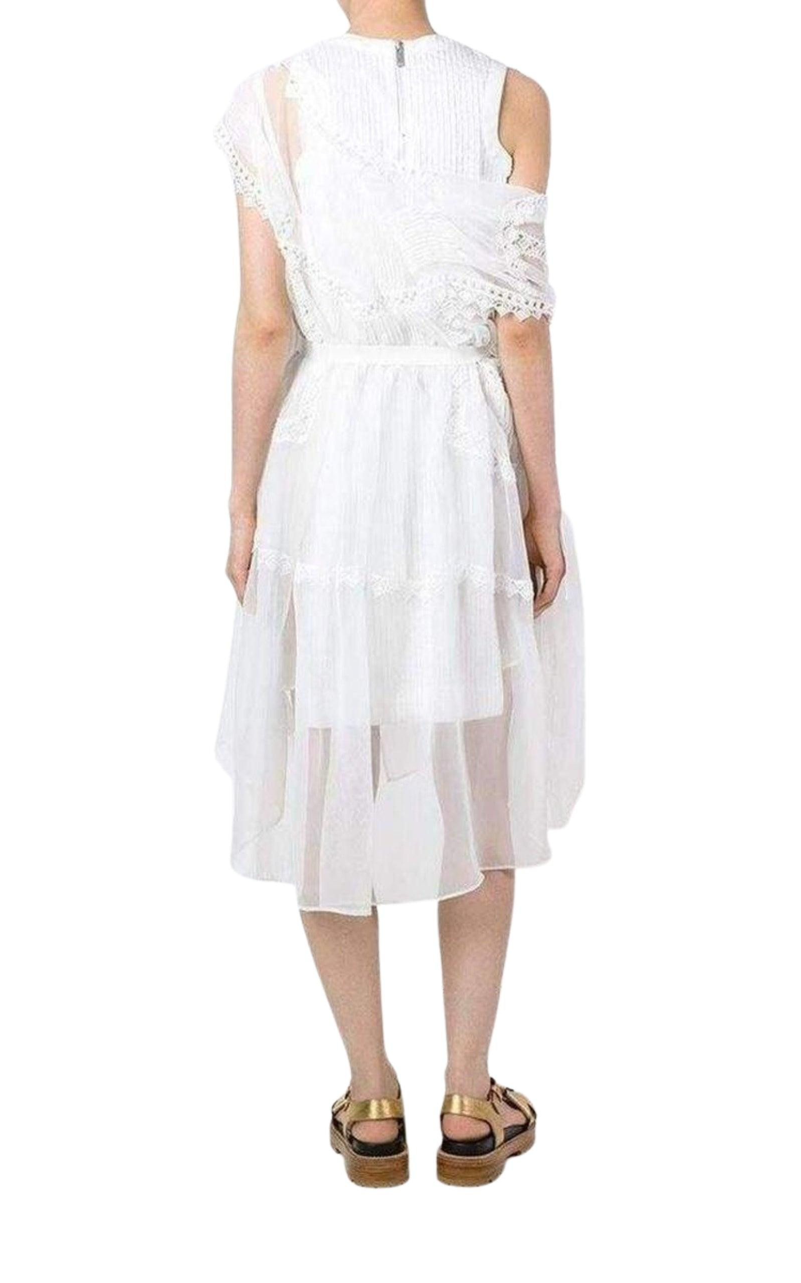 Lace Trim White Seersucker Dress - 4