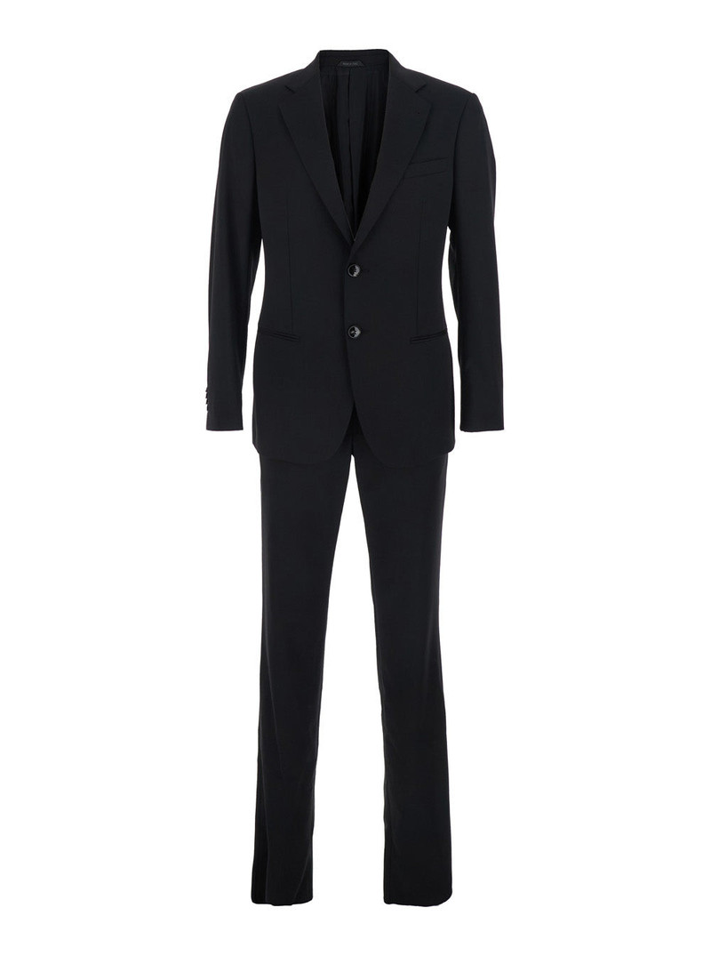 Giorgio Armani Single-Breasted Virgin Wool Pant Suit — Black 1