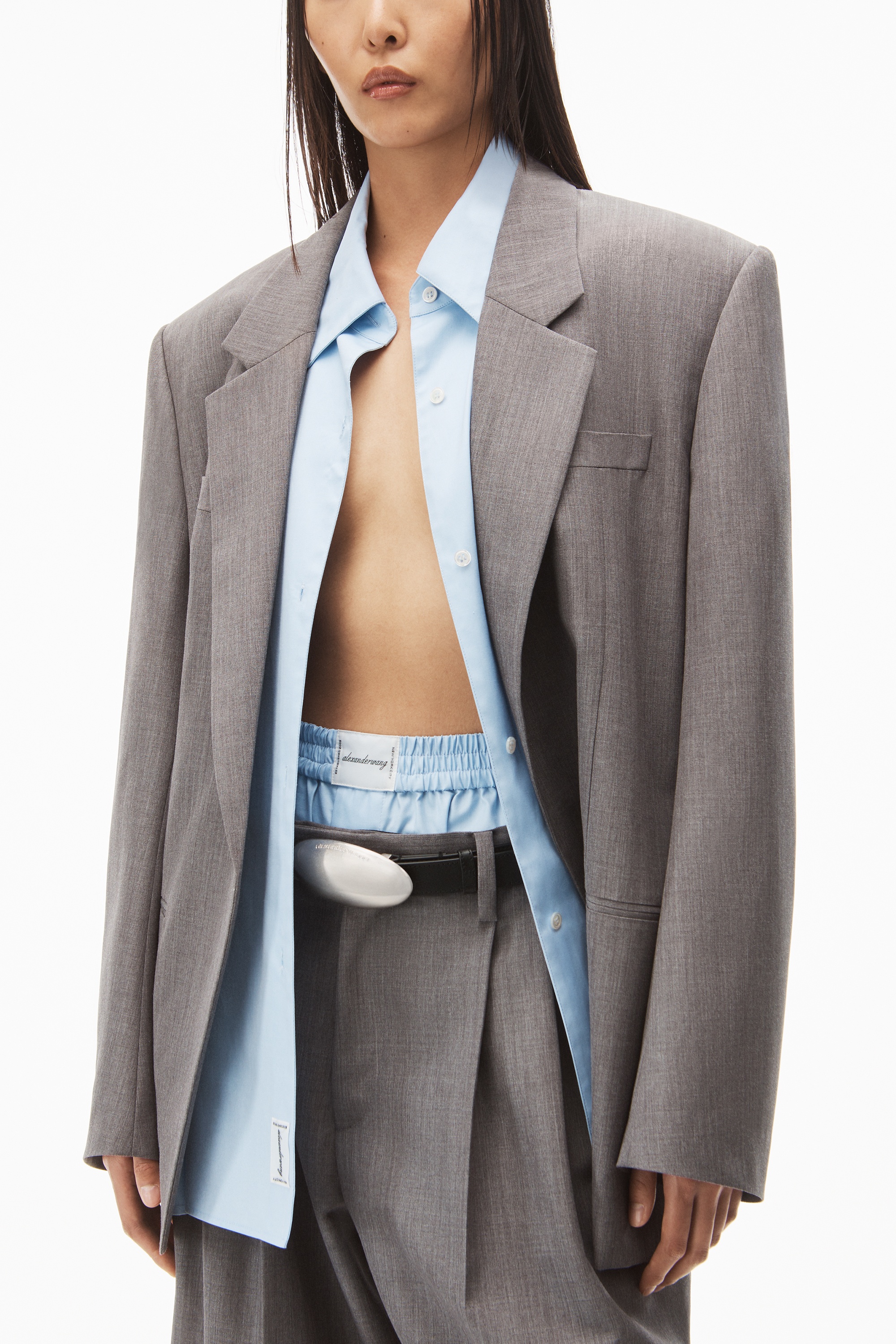 Alexander Wang COMBO COLLARED BLAZER IN WOOL BLEND