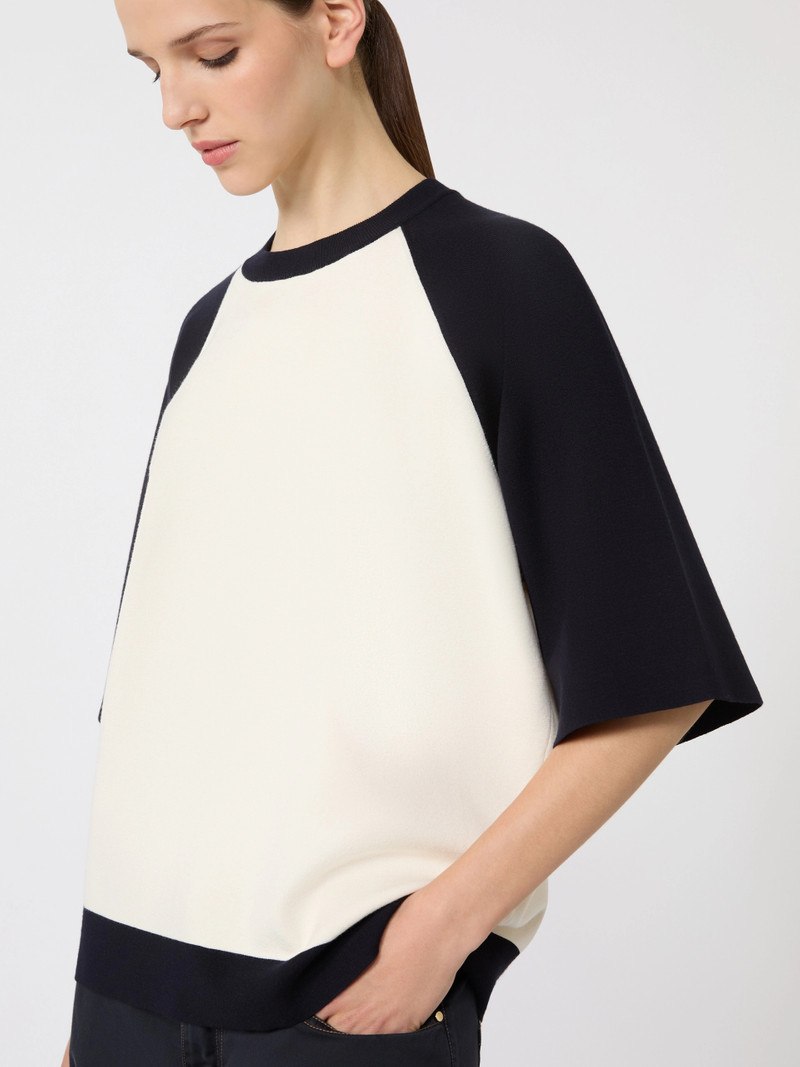 VELO Stretch viscose boxy sweater - WHITE BLUE 5