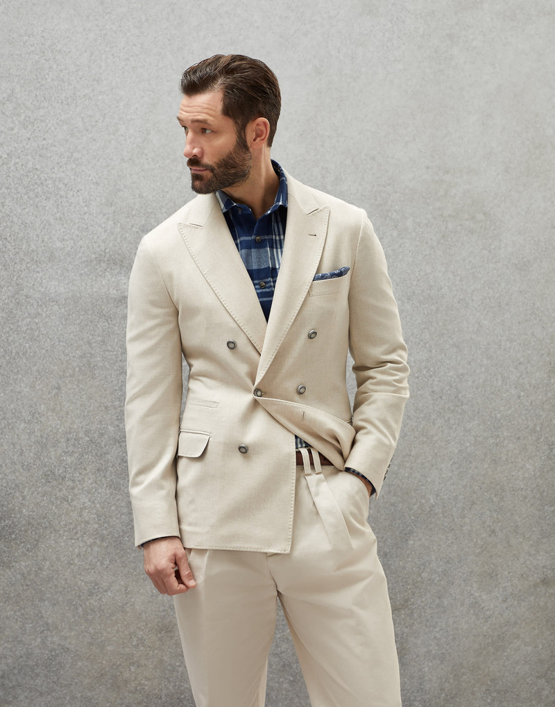 One-and-a-half breasted deconstructed blazer in wool, silk and cashmere diagonal with metal buttons 1