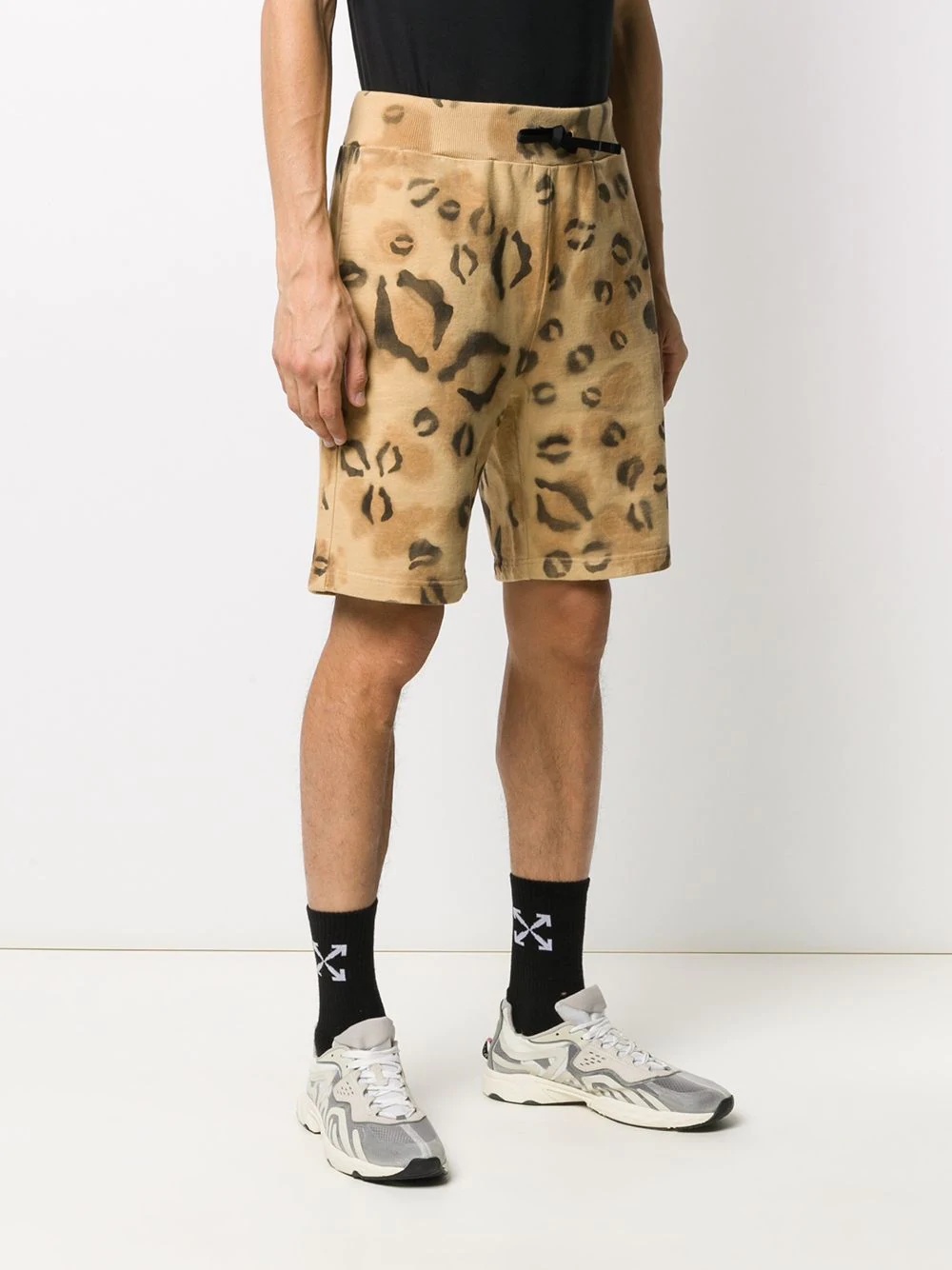 leopard-print cotton track shorts - 3