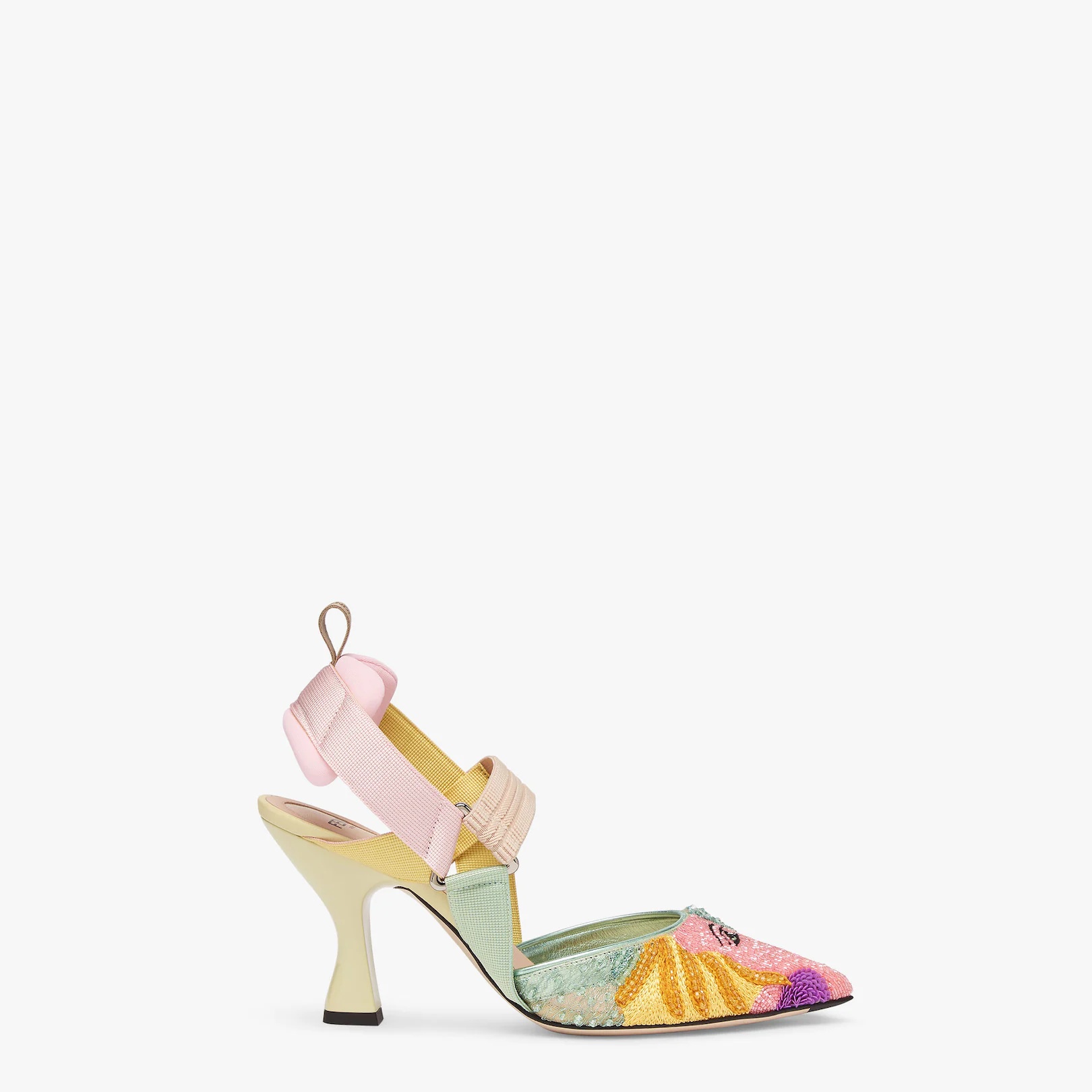 Beige tulle high-heeled slingbacks - 1