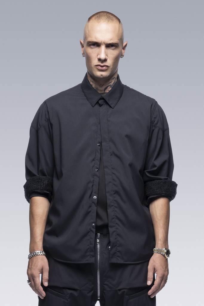 LA10-M Nylon Stretch Polartec® Alpha® Press Button Shirt Jacket Black