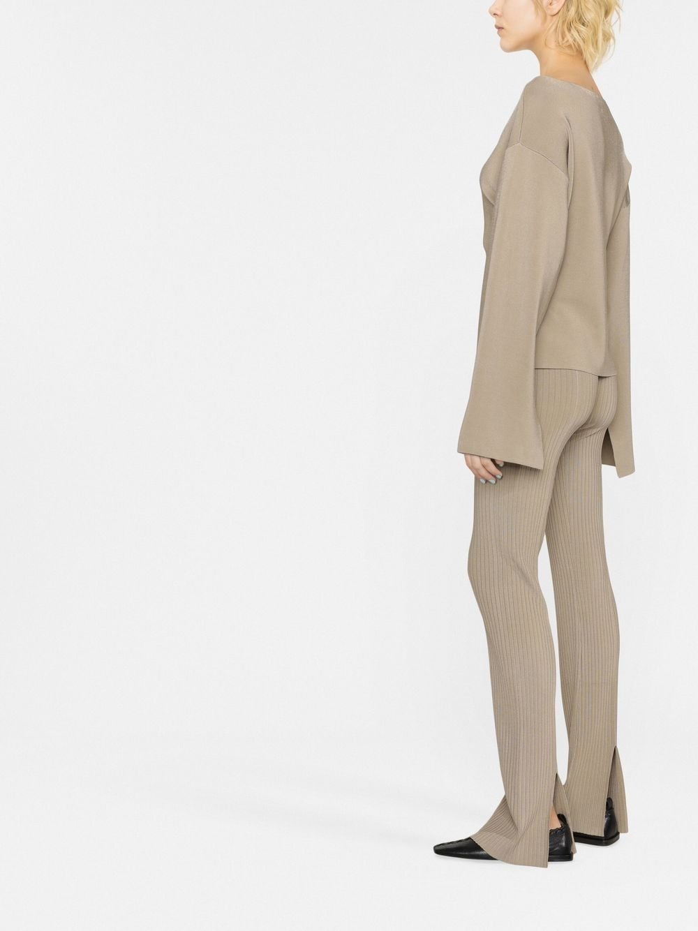 slit-front ribbed slim trousers - 4